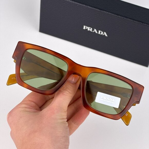 Prada PRA06S 11P60C BRAND NEW Sunglasses Cognac Tortoise Green Square Unisex - Picture 3 of 12